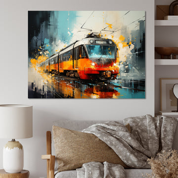 Orange Train Harmonious Contrasts - Train Canvas Wall Art